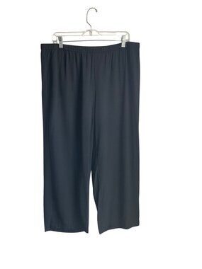 Eileen Fisher Silk Georgette Crepe Wide Leg Crop Pants Black Size Large Luxury